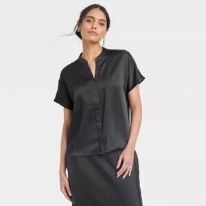 A New Day Women's Short Sleeve V-Neck Blouse Black Size XS